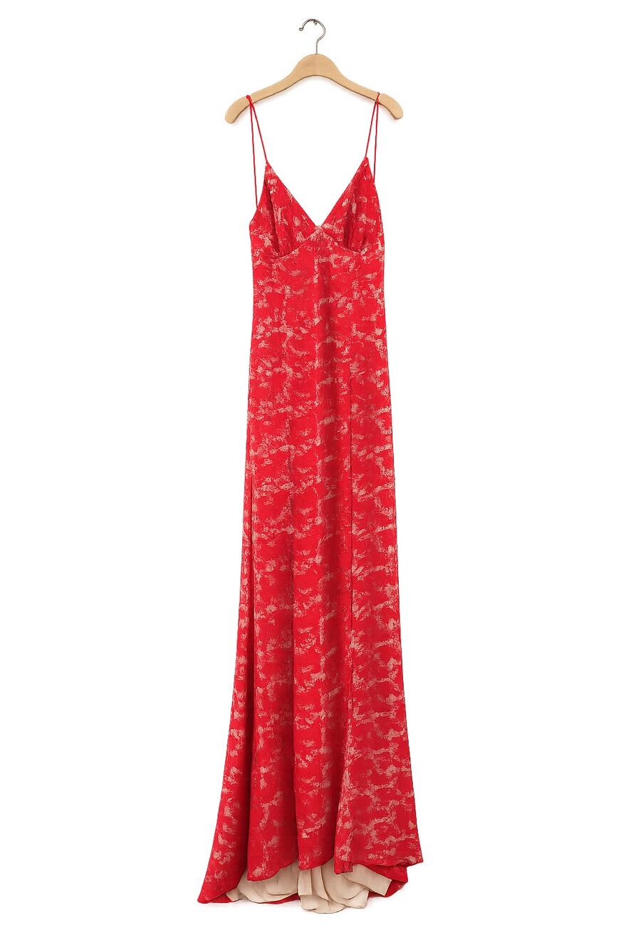 JARLO Red Lace Nude Underlay Low Back Maxi Dress Size UK 14 = US 10